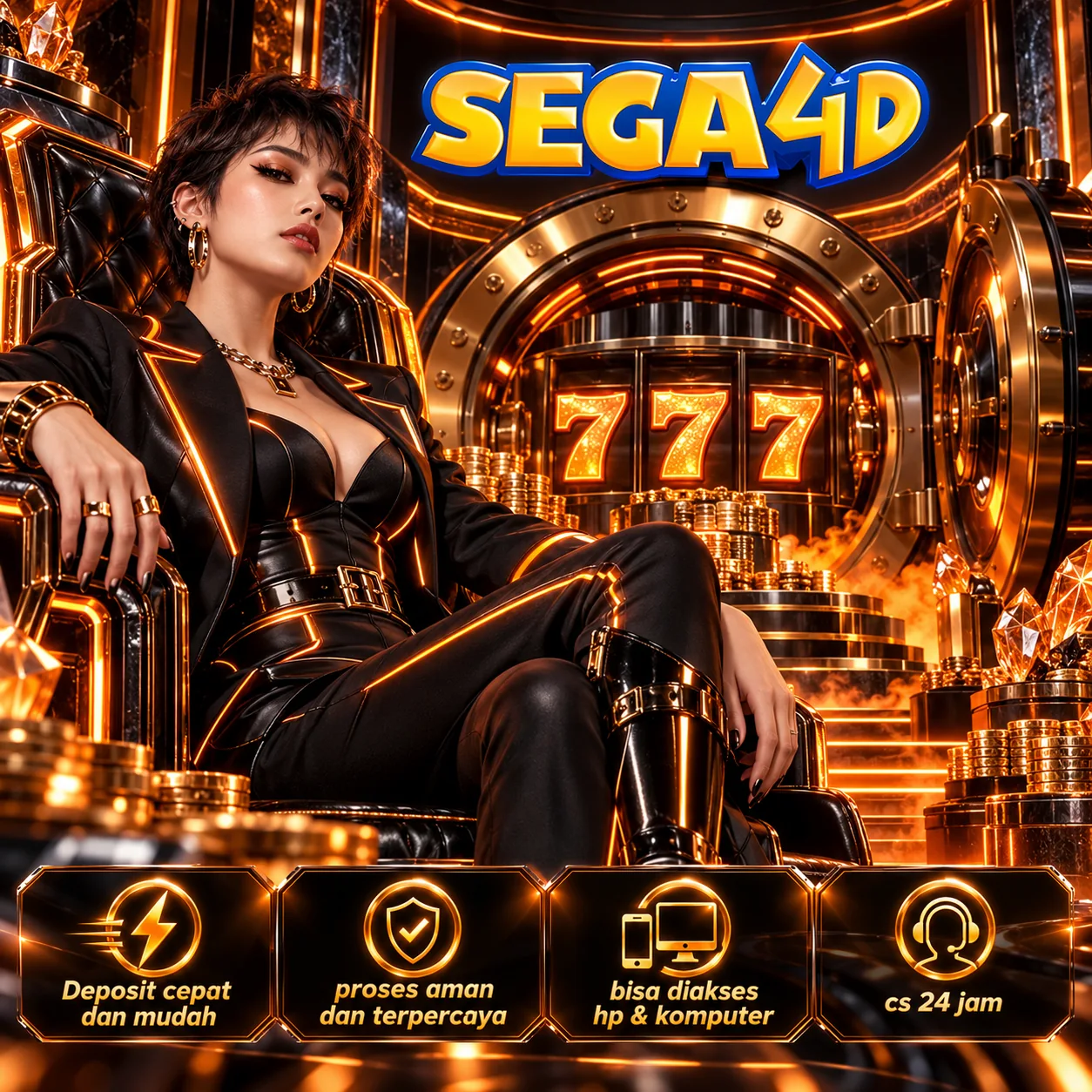 Banner SEGA4D dengan suasana futuristik dan aksen cahaya oranye